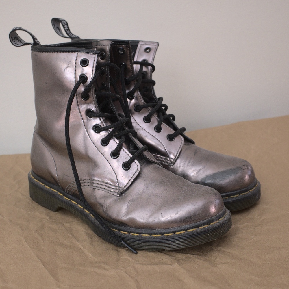 Dr. Martens - Platinum Metallic Boots (Size 8)